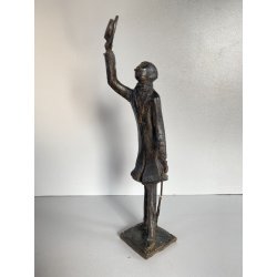 SCULTURA BRONZO ATTR. Van der Nahmer  FIGURA Flaneur UOMO CAPPELLO BASTONE 27cm