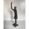 SCULTURA BRONZO ATTR. Van der Nahmer  FIGURA Flaneur UOMO CAPPELLO BASTONE 27cm