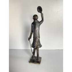 SCULTURA BRONZO ATTR. Van der Nahmer  FIGURA Flaneur UOMO CAPPELLO BASTONE 27cm