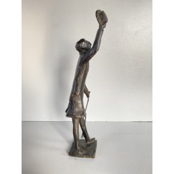 SCULTURA BRONZO ATTR. Van der Nahmer  FIGURA Flaneur UOMO CAPPELLO BASTONE 27cm