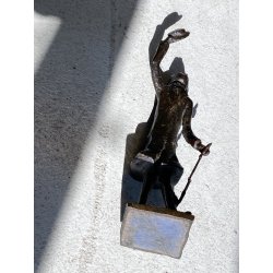 SCULTURA BRONZO ATTR. Van der Nahmer  FIGURA Flaneur UOMO CAPPELLO BASTONE 27cm