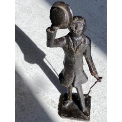 SCULTURA BRONZO ATTR. Van der Nahmer  FIGURA Flaneur UOMO CAPPELLO BASTONE 27cm