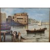GRANDE ANTICO QUADRO DIPINTO olio tela XIX sec GOLFO NAPOLI Mich. Colio MARINA