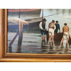 GRANDE ANTICO QUADRO DIPINTO olio tela XIX sec GOLFO NAPOLI Mich. Colio MARINA