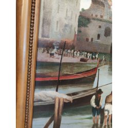 GRANDE ANTICO QUADRO DIPINTO olio tela XIX sec GOLFO NAPOLI Mich. Colio MARINA