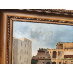 GRANDE ANTICO QUADRO DIPINTO olio tela XIX sec GOLFO NAPOLI Mich. Colio MARINA