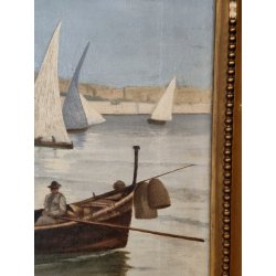 GRANDE ANTICO QUADRO DIPINTO olio tela XIX sec GOLFO NAPOLI Mich. Colio MARINA