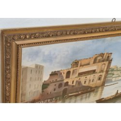 GRANDE ANTICO QUADRO DIPINTO olio tela XIX sec GOLFO NAPOLI Mich. Colio MARINA