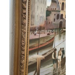 GRANDE ANTICO QUADRO DIPINTO olio tela XIX sec GOLFO NAPOLI Mich. Colio MARINA