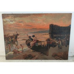 ANTICO QUADRO DIPINTO olio tela XIX sec GOLFO NAPOLI Mich. Colio POSILLIPO MARE