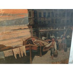 ANTICO QUADRO DIPINTO olio tela XIX sec GOLFO NAPOLI Mich. Colio POSILLIPO MARE