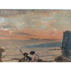 ANTICO QUADRO DIPINTO olio tela XIX sec GOLFO NAPOLI Mich. Colio POSILLIPO MARE