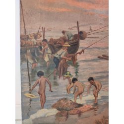ANTICO QUADRO DIPINTO olio tela XIX sec GOLFO NAPOLI Mich. Colio POSILLIPO MARE