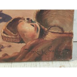 ANTICO QUADRO DIPINTO olio tela XIX sec GOLFO NAPOLI Mich. Colio MARINA BARCHE