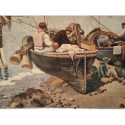 ANTICO QUADRO DIPINTO olio tela XIX sec GOLFO NAPOLI Mich. Colio MARINA BARCHE