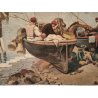 ANTICO QUADRO DIPINTO olio tela XIX sec GOLFO NAPOLI Mich. Colio MARINA BARCHE
