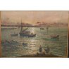 GRANDE ANTICO QUADRO DIPINTO olio tavola MARINA R. Vannini TRAMONTO PESCATORI