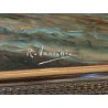 GRANDE ANTICO QUADRO DIPINTO olio tavola MARINA R. Vannini TRAMONTO PESCATORI