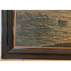 GRANDE ANTICO QUADRO DIPINTO olio tavola MARINA R. Vannini TRAMONTO PESCATORI