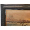 GRANDE ANTICO QUADRO DIPINTO olio tavola MARINA R. Vannini TRAMONTO PESCATORI