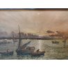 GRANDE ANTICO QUADRO DIPINTO olio tavola MARINA R. Vannini TRAMONTO PESCATORI