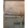 GRANDE ANTICO QUADRO DIPINTO olio tavola MARINA R. Vannini TRAMONTO PESCATORI