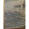 GRANDE ANTICO QUADRO DIPINTO olio tavola MARINA R. Vannini TRAMONTO PESCATORI