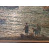 GRANDE ANTICO QUADRO DIPINTO olio tavola MARINA R. Vannini TRAMONTO PESCATORI