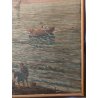 GRANDE ANTICO QUADRO DIPINTO olio tavola MARINA R. Vannini TRAMONTO PESCATORI