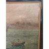 GRANDE ANTICO QUADRO DIPINTO olio tavola MARINA R. Vannini TRAMONTO PESCATORI