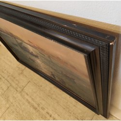 GRANDE ANTICO QUADRO DIPINTO olio tavola MARINA R. Vannini TRAMONTO PESCATORI