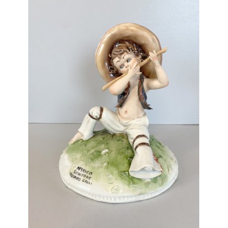 STATUINA PORCELLANA CAPODIMONTE T. Galli MESSICO BAMBINO SEDUTO con FLAUTO DANNI