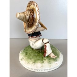 STATUINA PORCELLANA CAPODIMONTE T. Galli MESSICO BAMBINO SEDUTO con FLAUTO DANNI