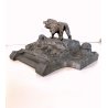 CALAMAIO BRONZO SCULTURA FIGURA ALLEGORICA FEMMINILE LEONE INIZIO XX sec 31cm/L