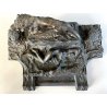 CALAMAIO BRONZO SCULTURA FIGURA ALLEGORICA FEMMINILE LEONE INIZIO XX sec 31cm/L