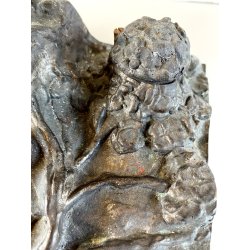 CALAMAIO BRONZO SCULTURA FIGURA ALLEGORICA FEMMINILE LEONE INIZIO XX sec 31cm/L