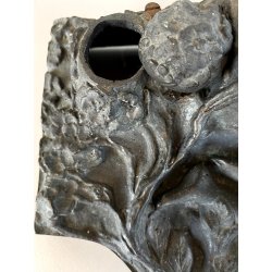 CALAMAIO BRONZO SCULTURA FIGURA ALLEGORICA FEMMINILE LEONE INIZIO XX sec 31cm/L