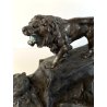 CALAMAIO BRONZO SCULTURA FIGURA ALLEGORICA FEMMINILE LEONE INIZIO XX sec 31cm/L