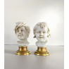 COPPIA BUSTO FANCIULLI SCULTURA CERAMICA BISCUIT Triade PBB Benacchio 7,2 cm/h