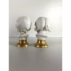 COPPIA BUSTO FANCIULLI SCULTURA CERAMICA BISCUIT Triade PBB Benacchio 7,2 cm/h