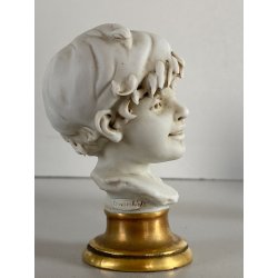 COPPIA BUSTO FANCIULLI SCULTURA CERAMICA BISCUIT Triade PBB Benacchio 7,2 cm/h