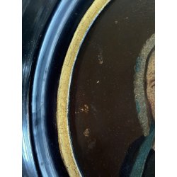 ANTICO DIPINTO OLIO OVALE RITRATTO ANZIANA DONNA ABITO NERO CUFFIA FINE XIX sec