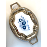 VASSOIO PORTATA OVALE METALLO DECORO SBALZO CERAMICA ART DECò PRIMO XX sec.