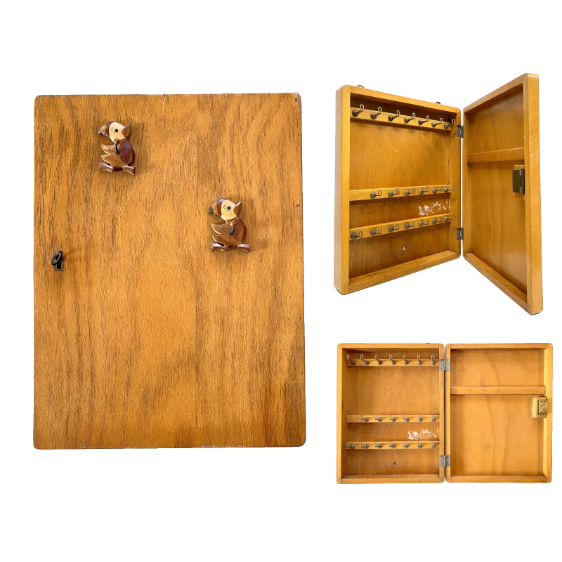 ARMADIETTO PORTACHIAVI PARETE VINTAGE SCATOLA LEGNO CHIARO 20 GANCI SERRATURA