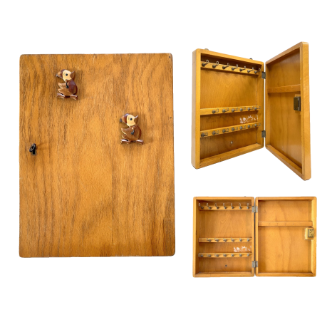 ARMADIETTO PORTACHIAVI PARETE VINTAGE SCATOLA LEGNO CHIARO 20 GANCI SERRATURA