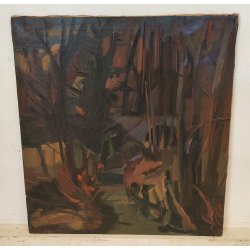 QUADRO DIPINTO olio tela Carlo Monti Arona PAESAGGIO BOSCO STAGNO Lago Maggiore