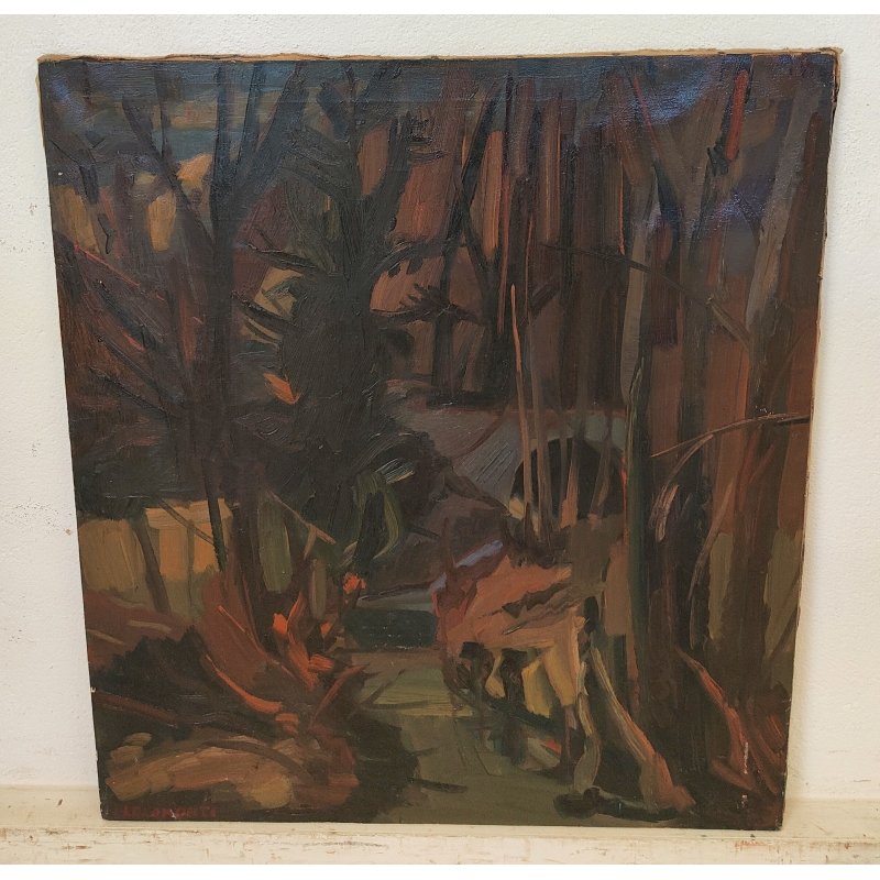 QUADRO DIPINTO olio tela Carlo Monti Arona PAESAGGIO BOSCO STAGNO Lago Maggiore