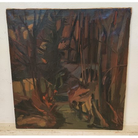 QUADRO DIPINTO olio tela Carlo Monti Arona PAESAGGIO BOSCO STAGNO Lago Maggiore