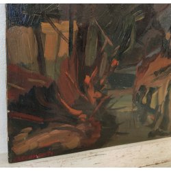 QUADRO DIPINTO olio tela Carlo Monti Arona PAESAGGIO BOSCO STAGNO Lago Maggiore