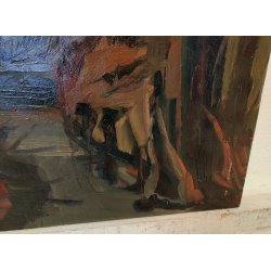QUADRO DIPINTO olio tela Carlo Monti Arona PAESAGGIO BOSCO STAGNO Lago Maggiore